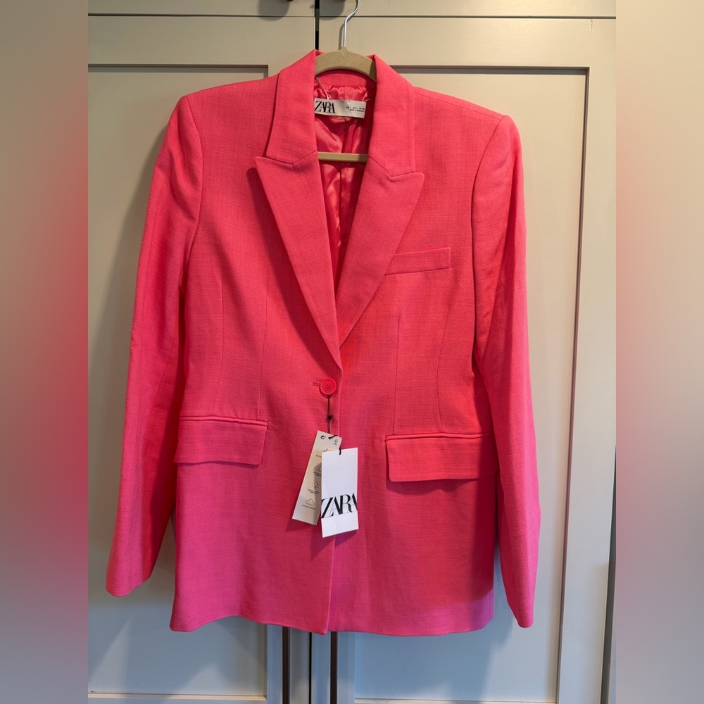 NWT - Zara Fushia Pink Linen Blazer - L